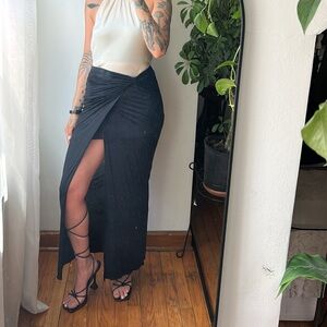 Helmut Lang Black Maxi Skirt with Side Slit